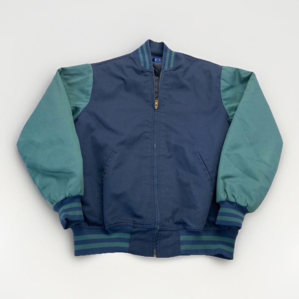 Dickies Bomber Jacket Mens L Colorblock Varsity Y2K Vintage Blue‎ Green Quilted